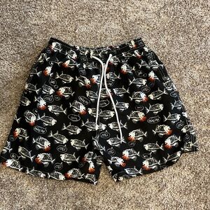 Stylish Black Shark Pattern Swim Trunks, Size S